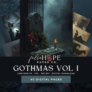 ゴスマス | ゴシックウィンターナイトペーパー | お化け屋敷の背景 | ダーククリスマスデジタルスクラップブックページ | 第1巻