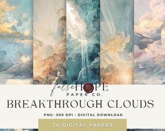 Watercolor Clouds Digital Paper | Sky Junk Journal Backgrounds (PNG ...