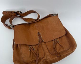 Rare Vintage Kooba Annie Oak Leather Crossbody Messenger Bag Cognac 40771