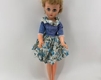 Vintage 1950s Uneeda 20" Fashion Doll 14R-1 Sleep Eyes Blonde Hair Pierced Ears
