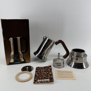 Vintage Alessi 9090/6 Compasso d'oro Espresso Coffee Maker Italy w/ Box & Manual