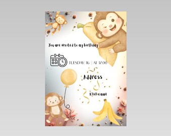 Affen-Geburtstagseinladung | Baby, Kleinkind-Einladung | Bearbeitbare Canva Vorlage