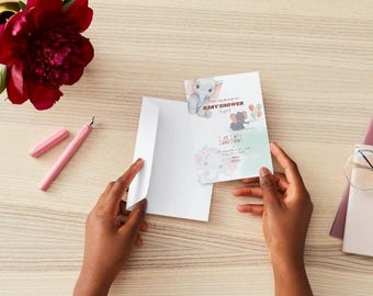 Elefant-Babyparty-Einladung, bearbeitbar einladen (digitaler Download)