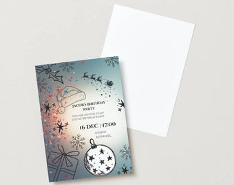 Festliche Weihnachts-Geburtstags-Einladungsvorlage, bearbeitbare Weihnachtskarte (digitaler Download)