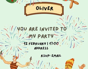 Fasching Party Einladung | Canva Bearbeitbare Vorlage