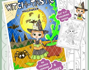 Witch-Tastic Halloween Coloring Pages PDF - 6 Printable Instant Download - Fun for All Ages