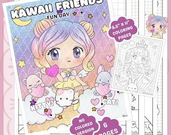 Coloriages kawaii, 6 pages imprimables (téléchargement PDF 8,5 x 11 po.)