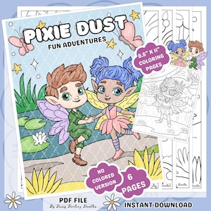Whimsical Pixie Dust Fairy Mystical Coloring, 6-Page Printable (PDF Download 8.5 x 11)