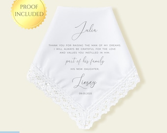 Personalized "To My" Mother-In-Law Wedding Handkerchief, Gift from Bride, Personalized Gift, Mom In Law Hanky, Custom Message Hankerchief