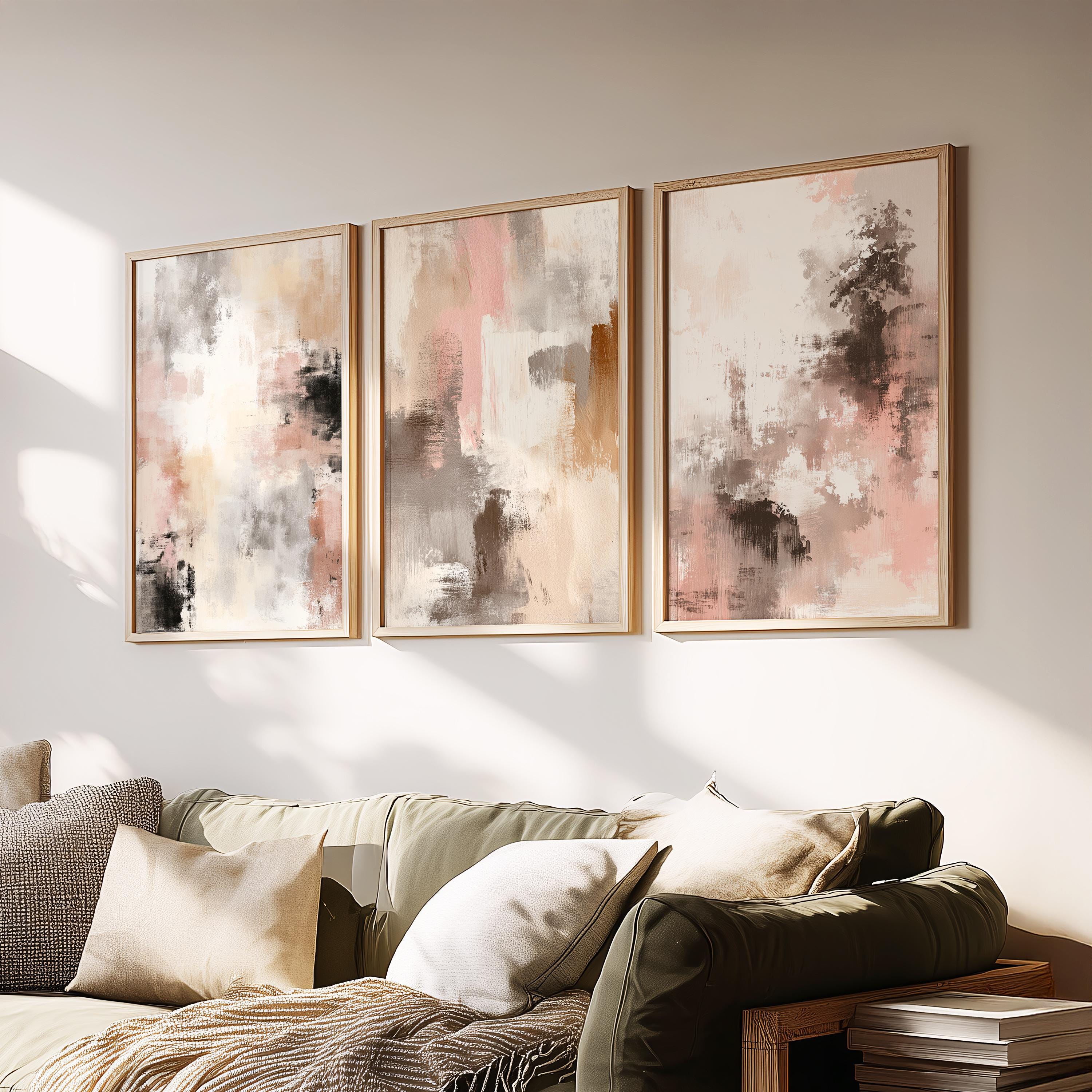 Blush Neutral Triptych Wall Art Set of 3, Beige Pink Abstract Prints ...