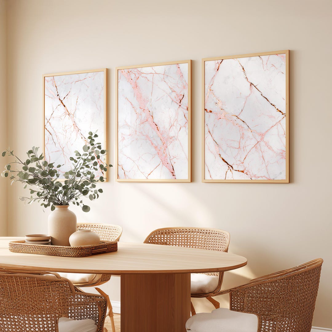 Blush Veins · Rose Gold & White Marble Wall Art · Set of 3 Chic ...