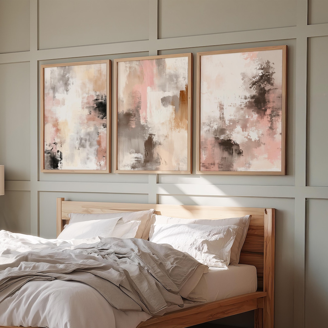 Blush Neutral Triptych Wall Art Set of 3, Beige Pink Abstract Prints ...