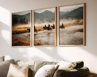 Cowboy Västra Väggkonst Set med 3 Posters Tryck A2 A3 A4 A5, Ryttare Landskap Ranch Lantlig Dekor Rustik Konst