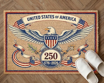 Dörrmatta för 250 år av frihet, välkomstmatta för kokosfiber till USA-årsdagen 1776–2026, matta för utomhusbruk med örnmotiv, dekoration till verandan 4 juli
