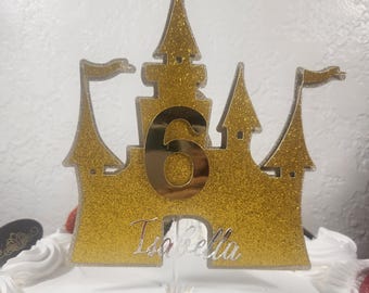 Personalized Gold Princess Castle Cake Topper