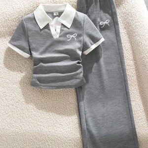 Tween Girls Waffle-Knit 2-Piece Set, Contrast Collar Top & Pants