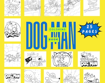 Libro para colorear de Dog Man, 25 páginas, tamaño A4 (21 x 29,7 cm), PDF