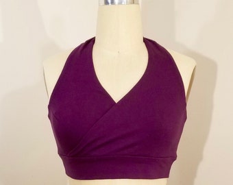 Midriff Halter Top - Plum/Purple Cotton Lycra - M, L, XL - Bellydance - Fire Spinning - Yoga