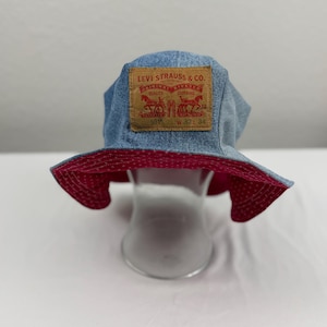 Handmade Upcycled Levi\'s Denim Bucket Hat – Pheasant Feathers, Size Medium Other Handmade Upcycled Levi main image 4