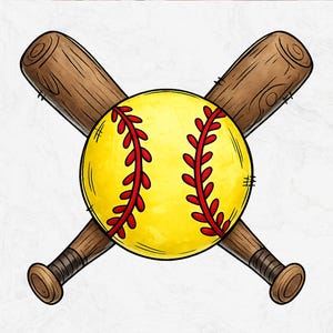 Imagem PNG de bola de softball com tacos, design para sublimação (download digital)
