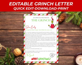 Editable Grinch Letter, Letter From the Grinch, Official Santa Letter, Merry Grinchmas, Kids Christmas Printables, Instant Download