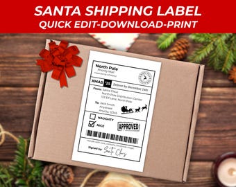 Santa Mail Sticker Label Template, Canva Editable Thermal Label Designs, North Pole Christmas Label Canva Template, Digital Download
