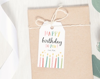Printable Birthday Tag, Happy Birthday Tag, Birthday Gift Tag, Birthday Candles, Birthday Present, Birthday Party Card, Editable Template