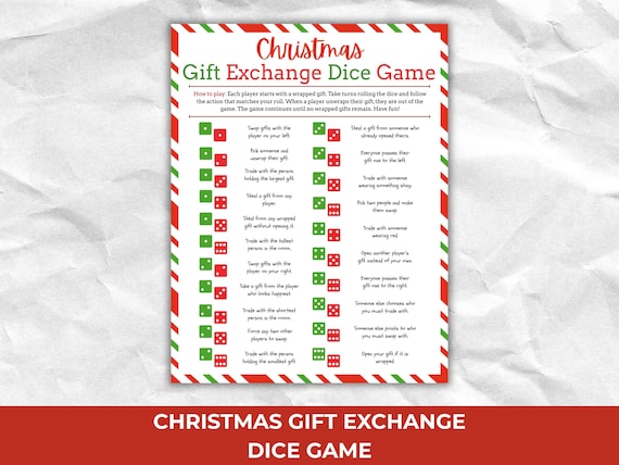 Christmas Gift Exchange Dice Game, Gift Swap Game, Christmas Party Game, Pass the Present, White Elephant Game, Instant Download