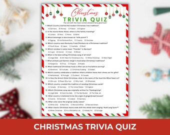 Christmas Trivia Game, Printable Xmas Trivia Quiz, Fun Christmas Games, Christmas Office Party Games, Winter Family Game, Holiday Trivia
