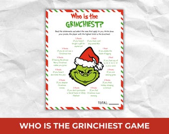 Who is the Grinchiest Game, Grinchmas Printable Game, Christmas Party Game, Printable Christmas Game