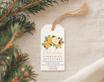 Potpourri Gift Tag, Holiday Simmering Potpourri, Stovetop Potpourri Tag, Christmas Gift Tag, Editable Canva Template, Digital Download