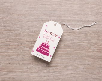 Printable Birthday Tag, Pink Birthday Tag, Birthday Party Card, Birthday Gift Tag, Happy Birthday Tag, Instant Download, Editable Template