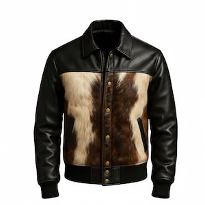 Męska kurtka motocyklowa ze skóry bydlęcej, w stylu western, z prawdziwym włosem, z czarnymi rękawami
