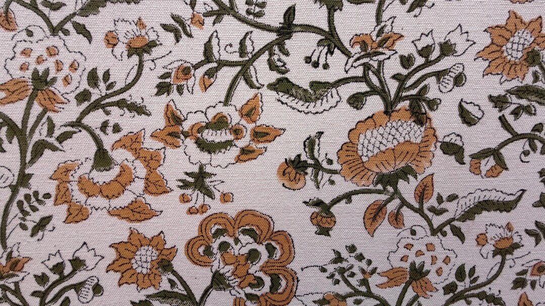 Green Yellow Block Print Cotton Fabric by the Yard | Indian Artisan ...