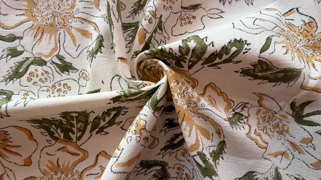 Green Yellow Block Print Duck Canvas Upholstery Fabric by the Yard ...