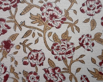 Geelbruine katoenen stof met handblokprint op maat gesneden | Indiase bohostof voor naaien, quilten en bekleding Woondecoratie