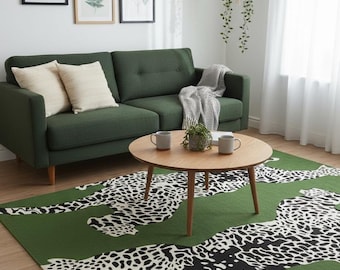 Modern Leopard Print Rug | Green Safari Accent Rug