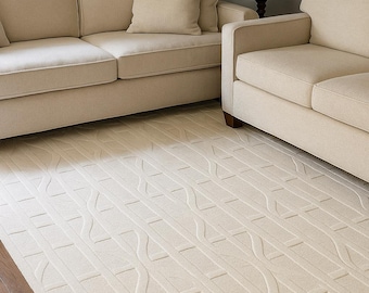 Tappeto moderno con texture color avorio – Tappeto minimalista geometrico color crema