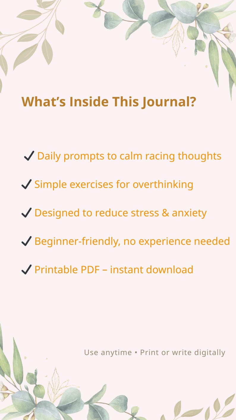 Calm Mind Journal Printable PDF | Stress & Anxiety Workbook for ...