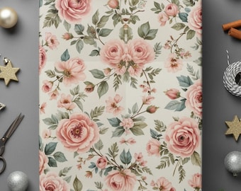 Blush Rose Floral Wrapping Paper | Elegant Cottagecore Gift Wrap