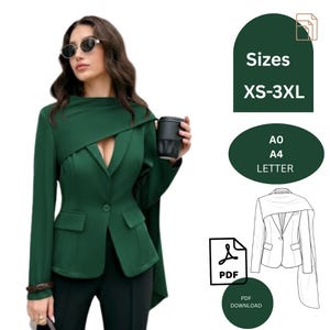 Blazer Sewing Pattern PDF | Asymmetric Collar Women’s Blazer | Tailored Jacket Digital Pattern