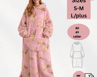 Oversized Hoodie Schnittmuster PDF, Decke Hoodie Schnittmuster PDF