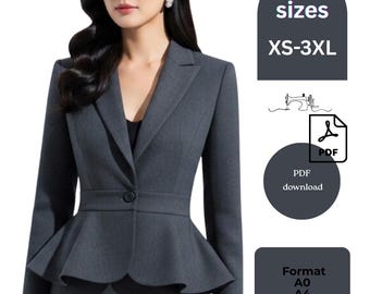 Frauen Schößchen Blazer Schnittmuster | Digitales PDF Schnittmuster | Maßgeschneiderter Schößchen-Blazer | Nähen für Anfänger–Fortgeschrittene | Druckbare Muster