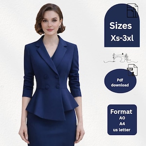Asymmetric Peplum Blazer Sewing Pattern | Tailored Jacket PDF Pattern | Women’s Wrap Blazer Pattern | DIY Peplum Jacket | Instant Download