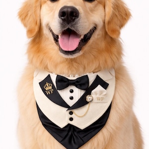 sömnadsmönster för hundsmokingbandana, mönster för fint hundhalsband, mönster för hundbröllopsoutfit