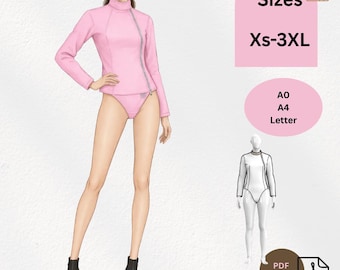 Fechtjacke Schnittmuster PDF | Frauen Schutzjacke Muster | Asymmetrische Reißverschlussjacke mit hohem Kragen | XS–3XL Druckvorlage