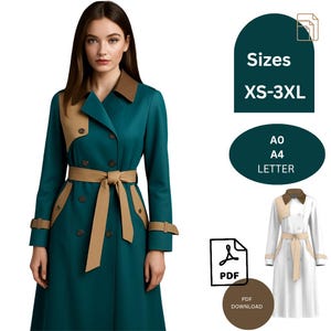 Patrón de gabardina cruzada con falda larga / Patrón de costura de gabardina para mujer PDF /