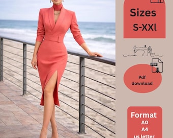 Blazer Kleid Schnittmuster, Asymmetrisches Wickelkleid Schnittmuster, Cocktailkleid Schnittmuster