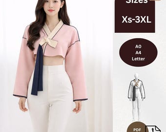 Wrap Crop Top Schnittmuster | Frauen Krawatte Front Top PDF Schnittmuster | Moderne Bluse Schnittmuster | Digitaler Download XS–XL