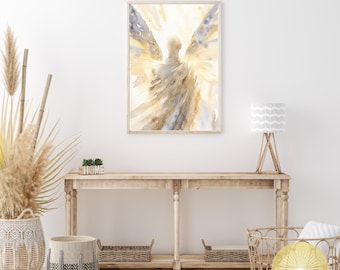 Watercolor Guardian Angel Wall Art Print | Spiritual Christian Decor | Instant Digital Download